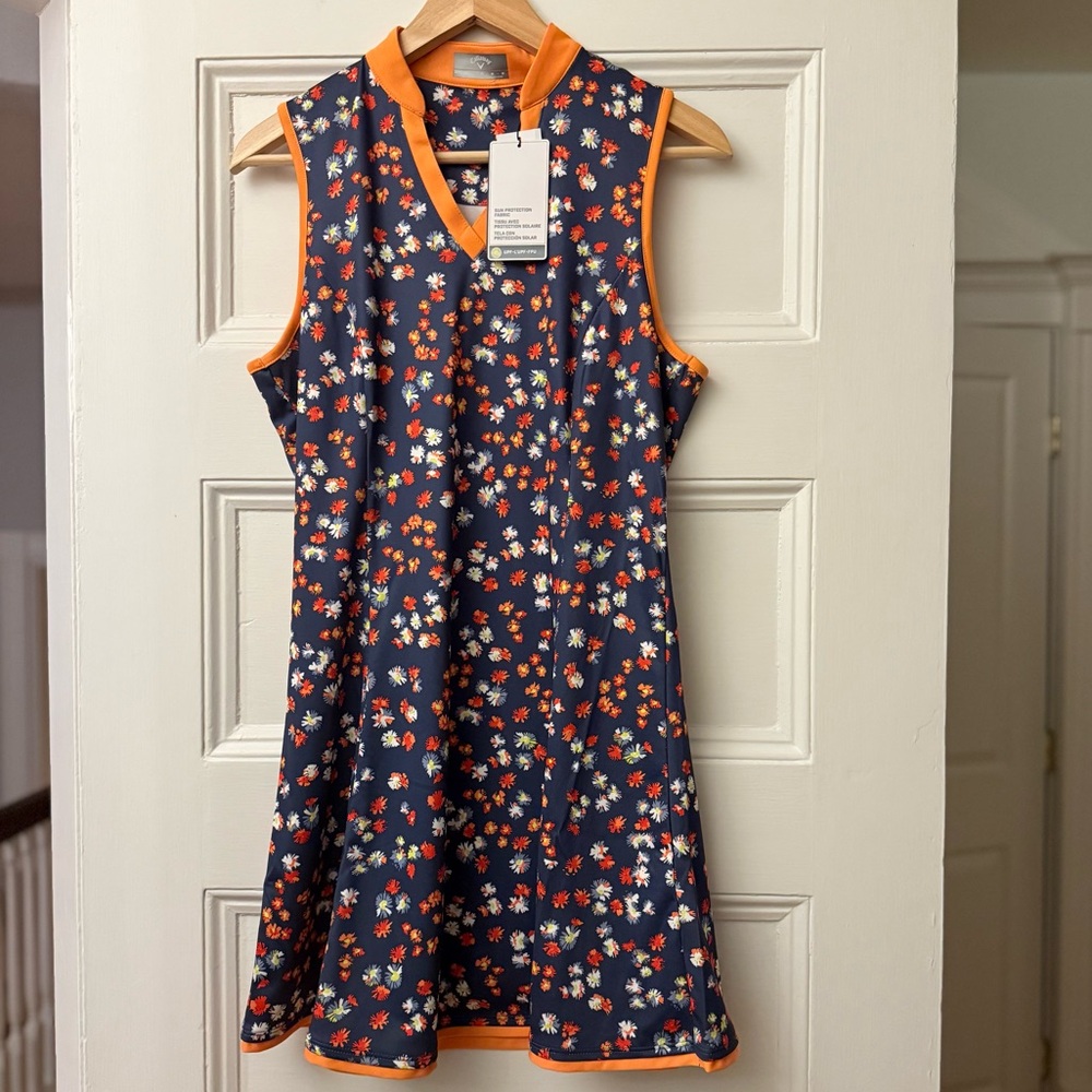 NWT Callaway Navy Floral Print Golf Dress Size M